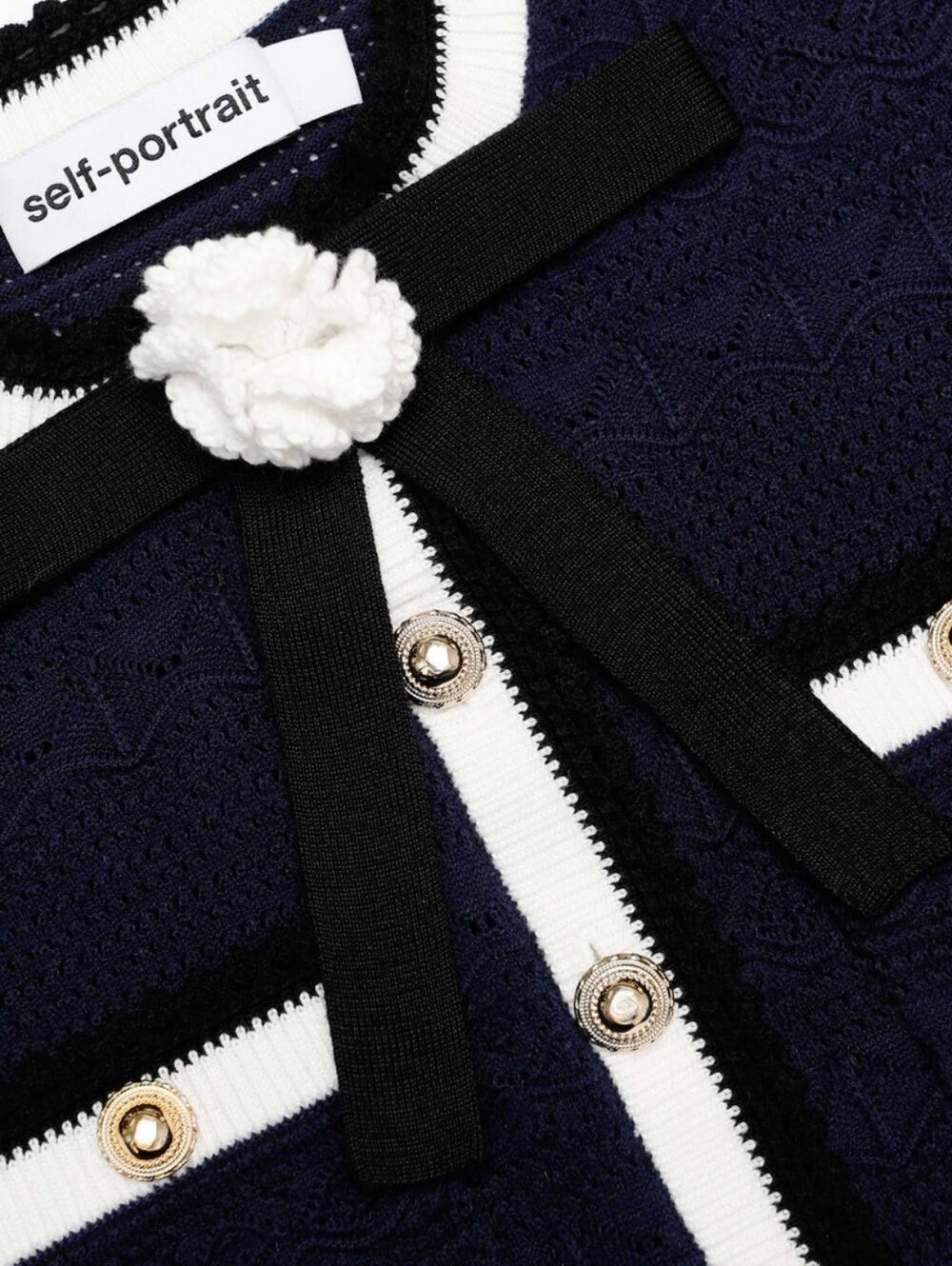 Self Portrait Navy Peplum Pointelle Knit Top - Picture 5 of 13